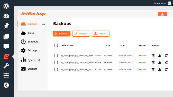 JetBackup for WordPress DashBoard